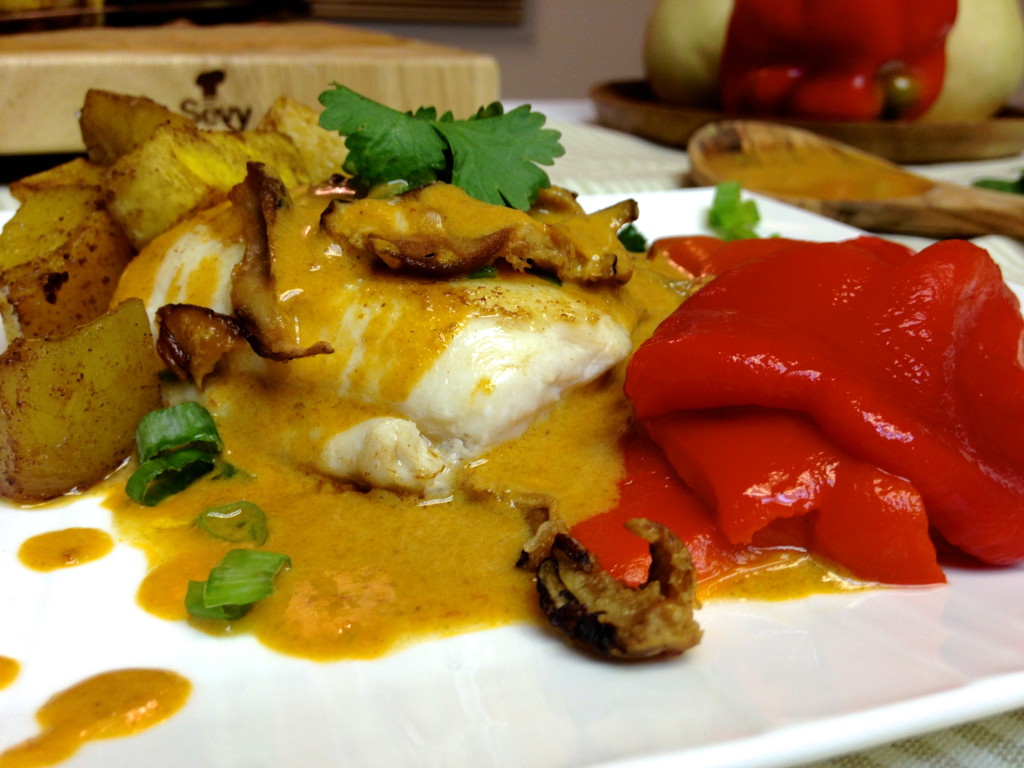 Pan Seared Halibut with Coconut Curry Emulsion