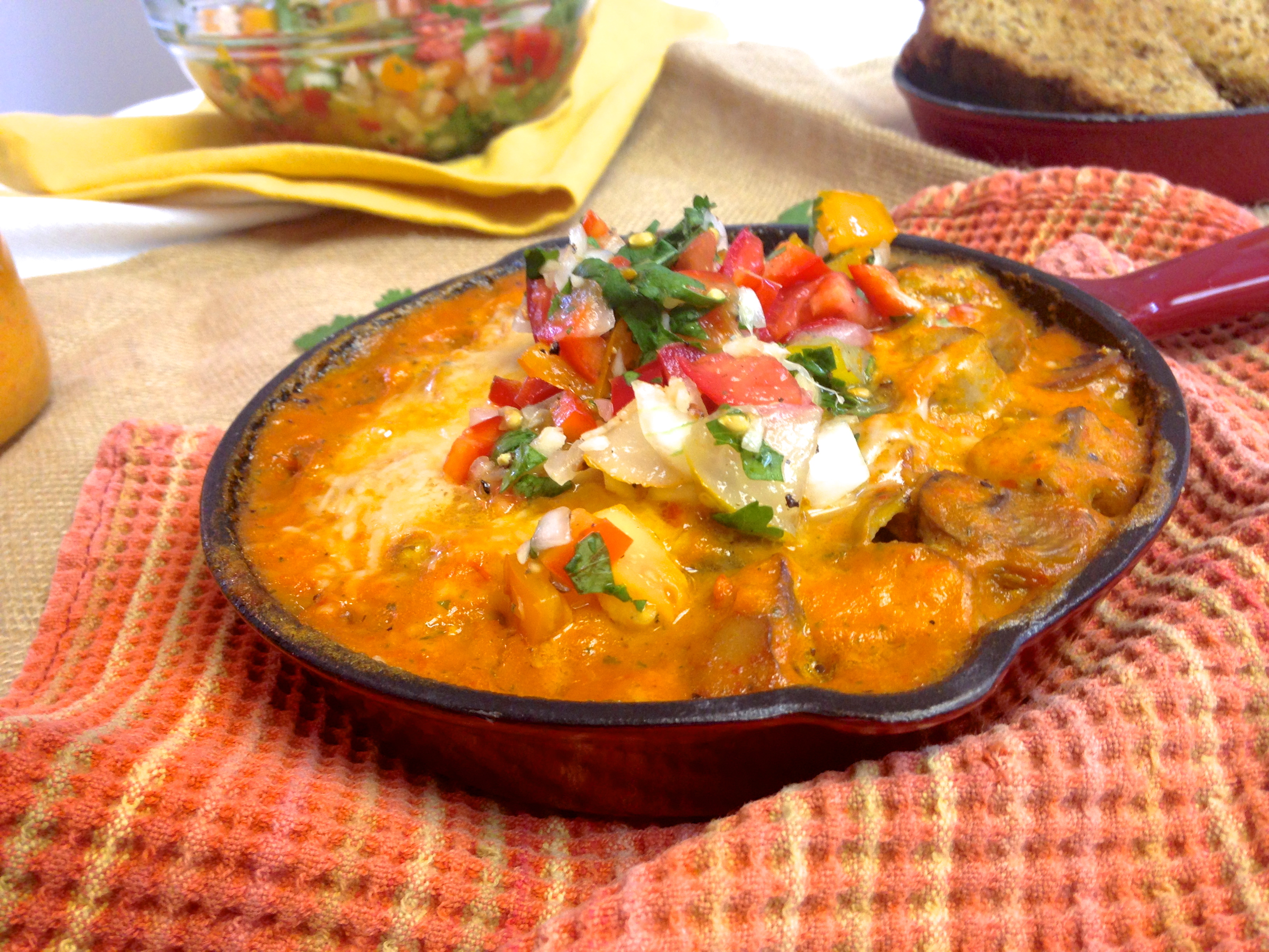 Roasted Red Pepper Egg Skillet with Fresh Pico de Gallo