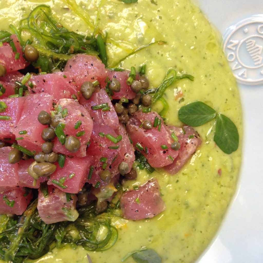 Tuna Tartare with Avocado Gazpacho